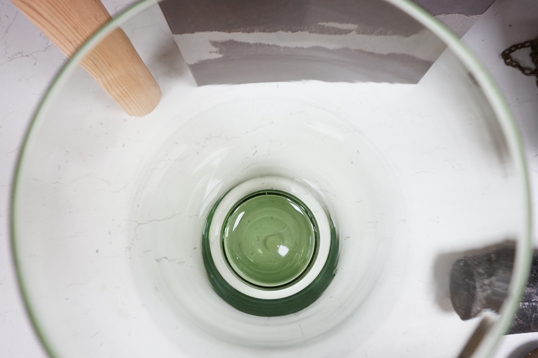 A sea green glass vase designed by James Hogan for Whitefriars in Mallet box, 25cm high
